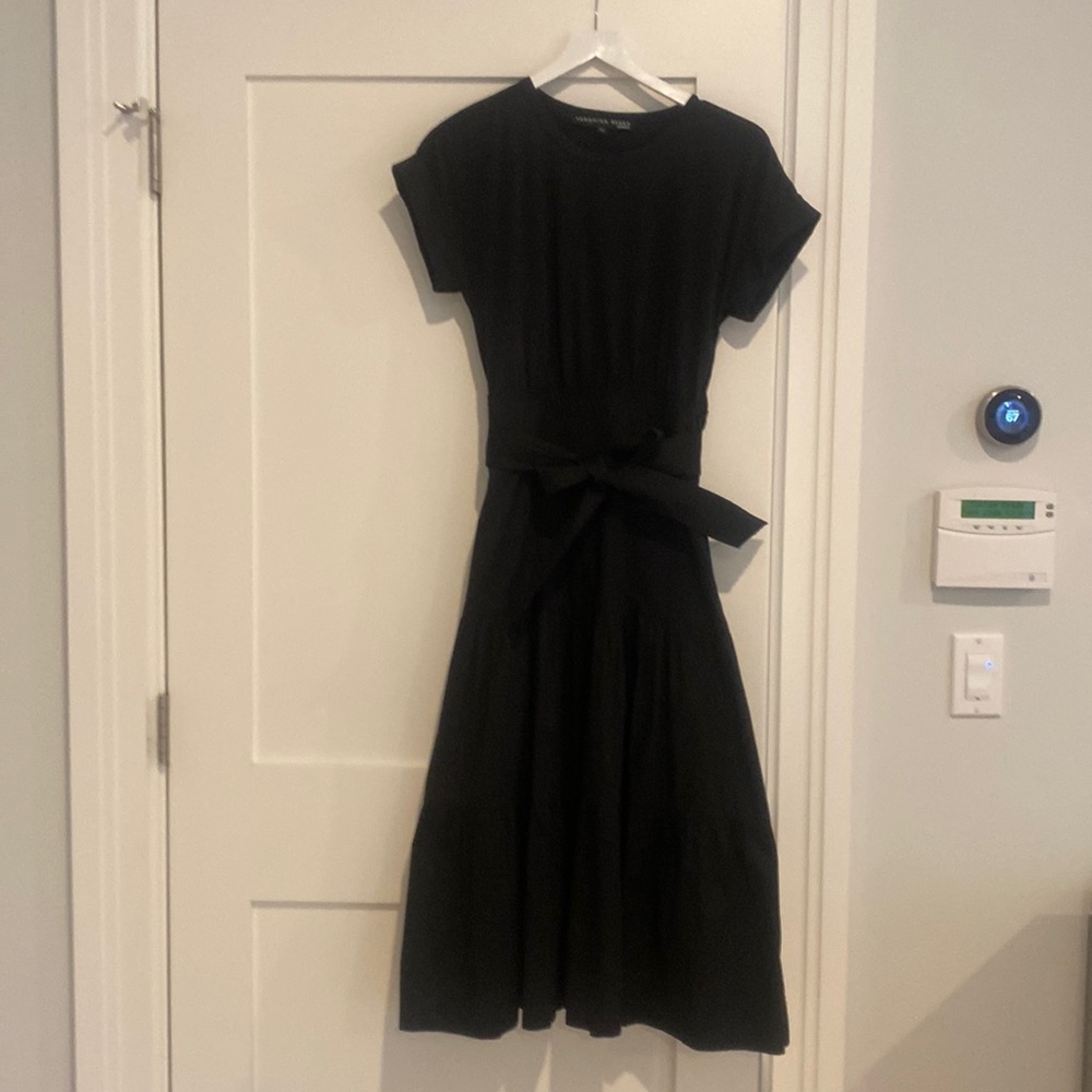 Veronica Beard Trail Black Cotton and Poplin Tiered midi dress size xs